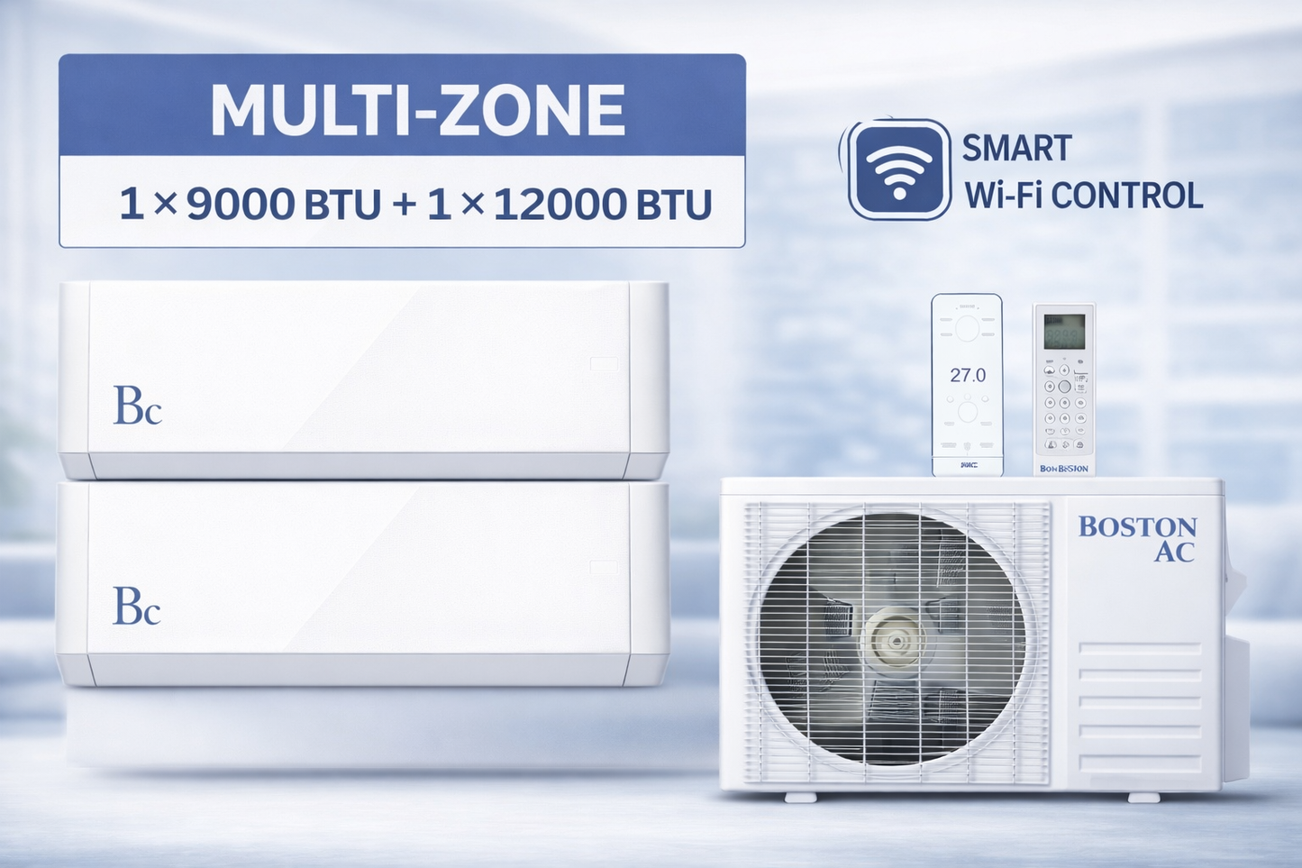 Thermopompe multizones 27000 BTU, 208/230V (BAM3H27F22X454) Comprend 1 unité intérieure de 9000 BTU et 1 unités intérieures 12000 BTU