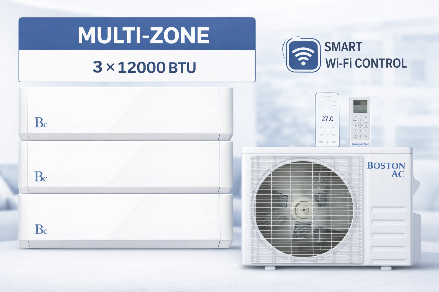 Thermopompe multizones 27000 BTU, 208/230V (BAM3H27F22X454) Comprend 3 unités intérieures de 12000 BTU