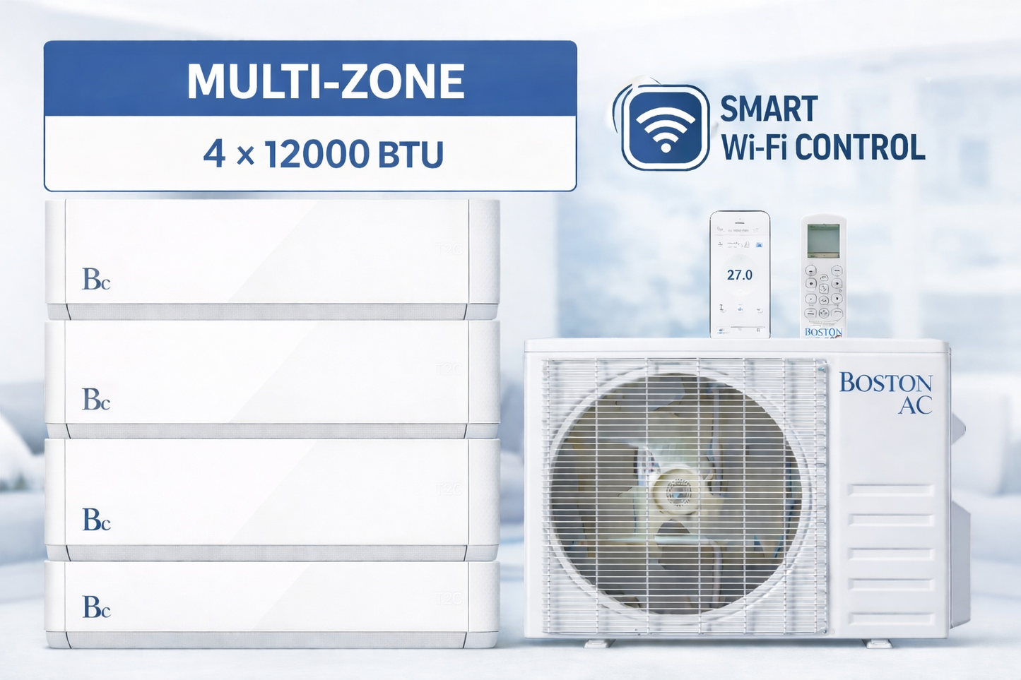 Thermopompe multizones 36000 BTU, 208/230V (BAM4H36F21X454)  Comprend 4 unités intérieures 12000 BTU