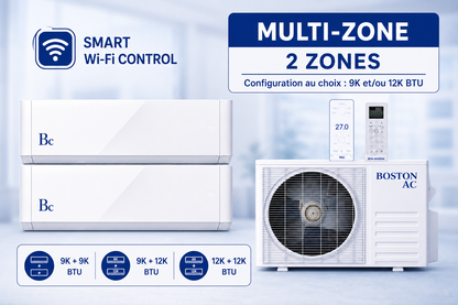Thermopompe multizones BOSTONAC 27000 BTU, 208/230V Modèle (BAM3H27F22X454)  2 Zones